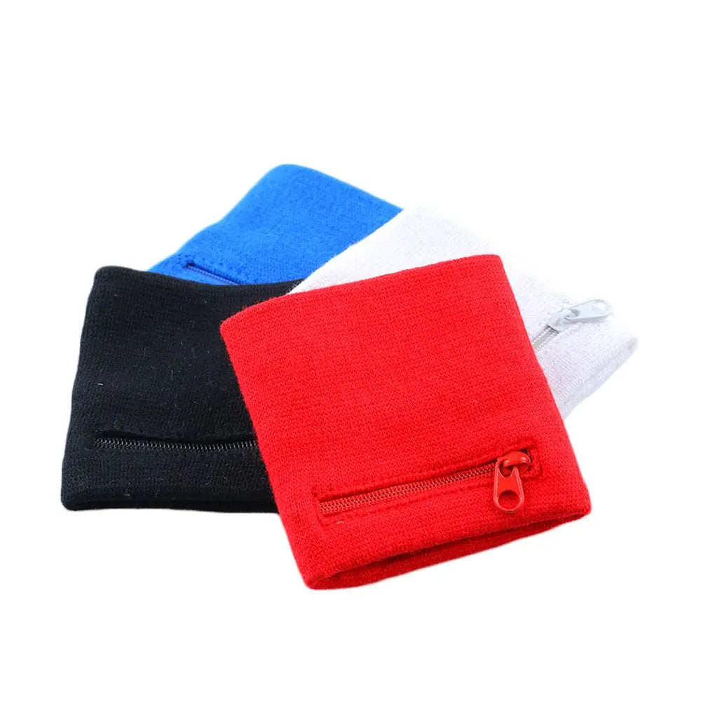 Unisex Colorful Cotton Wrist Band Wrist Protection Purse Bag With Zipper Pocket Sports Wristband For Gym Sports Running Cycling