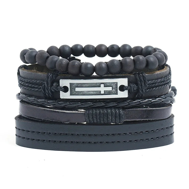 Modyle Gothic Leather Bracelet Set – Punk Wings & Charms for Men