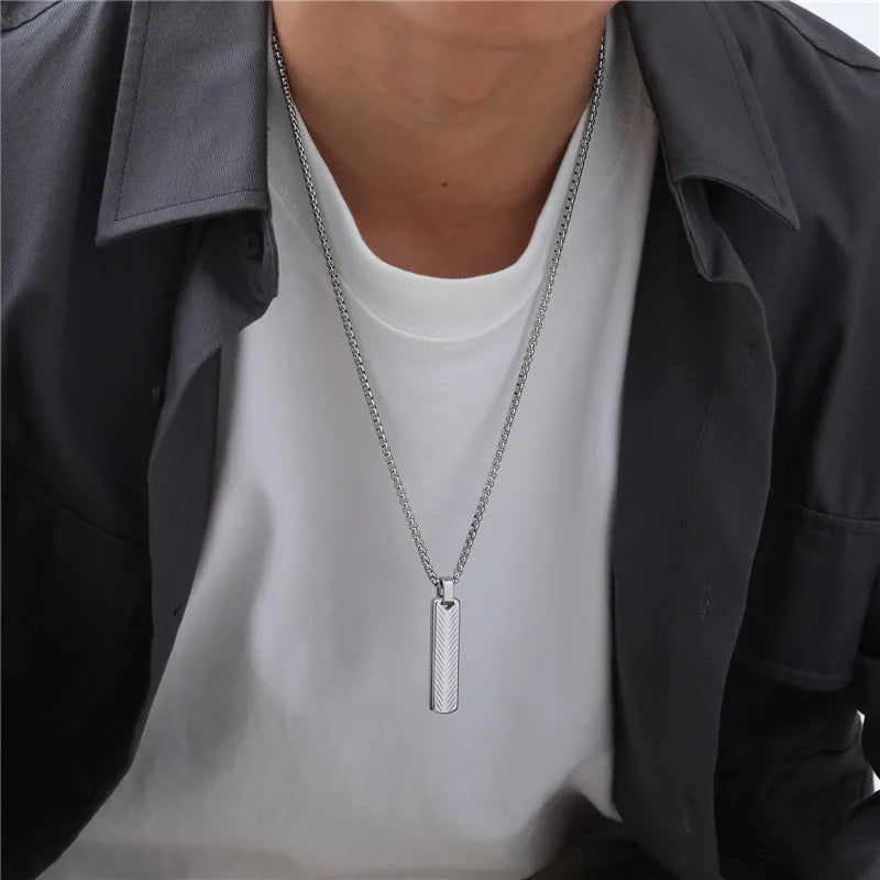 Modyle Punk Bar Pendant Necklace – Black & Silver Stainless Steel for Men