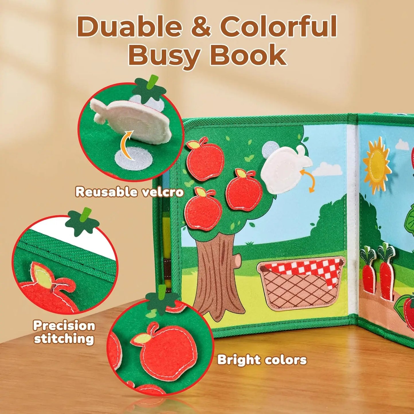 Montessori Busy Book – 3D Felt Activity Book for Toddlers & Preschoolers