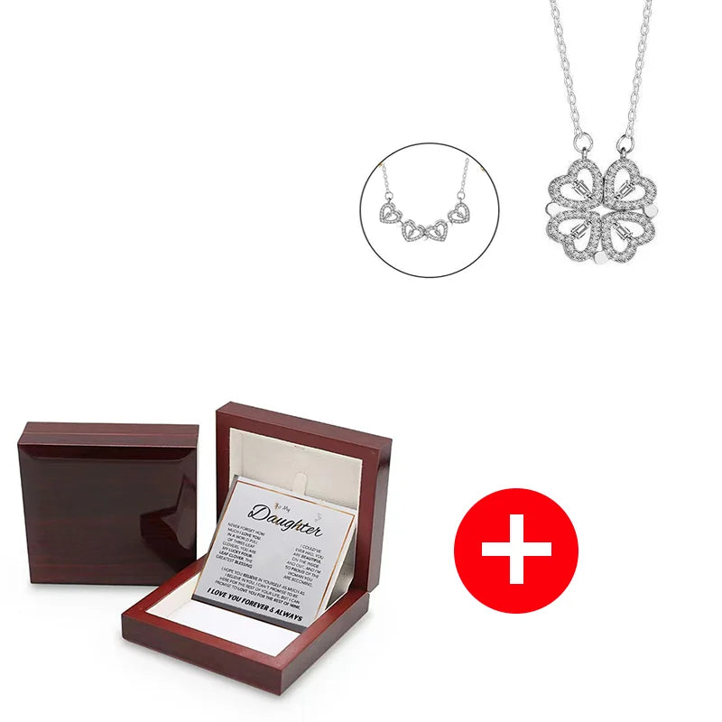 To My Daughter – Four-Leaf Clover Necklace with Wooden Flap Box