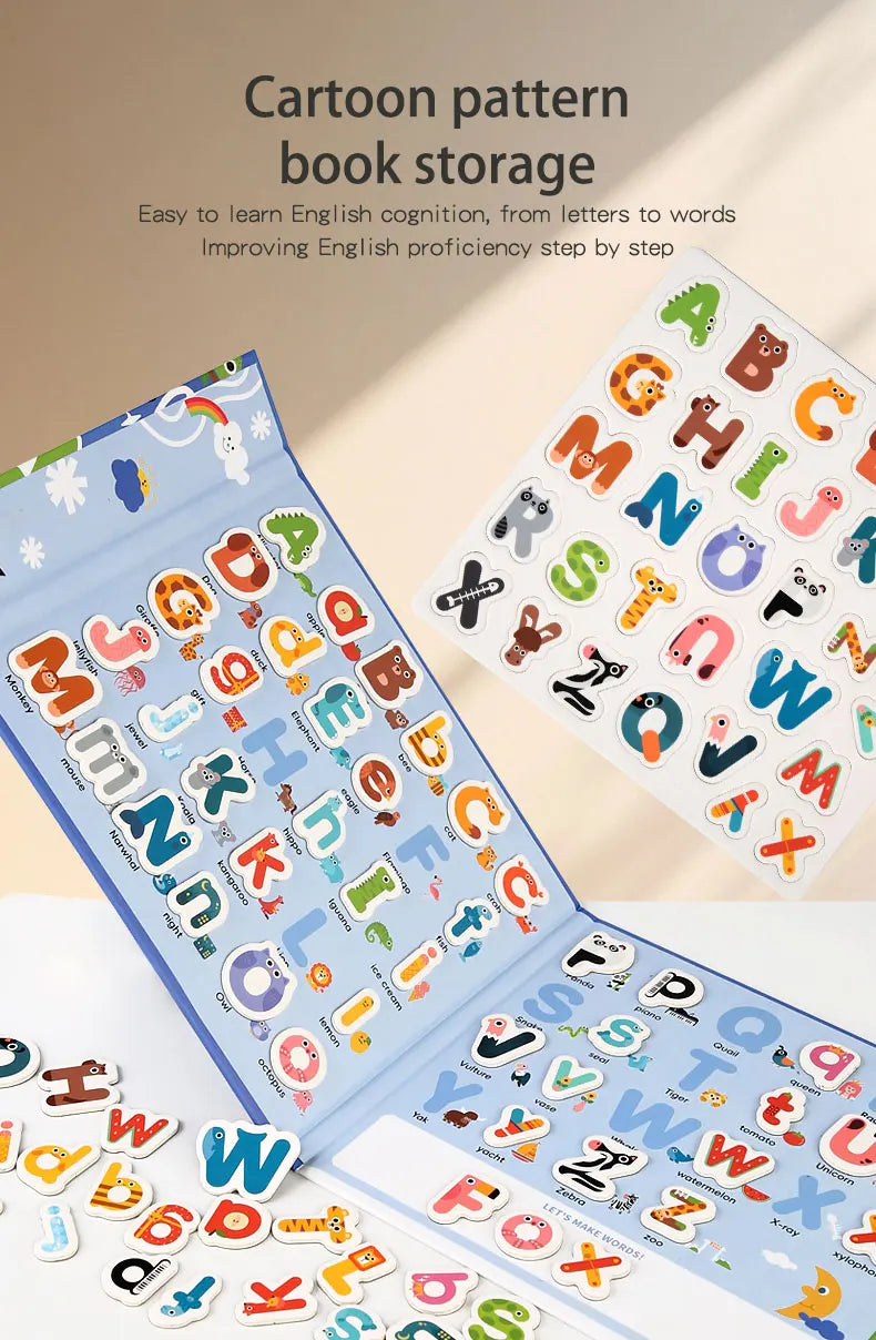 Montessori Quiet Book – Magnetic Letter Spelling & Puzzle Game for Kids
