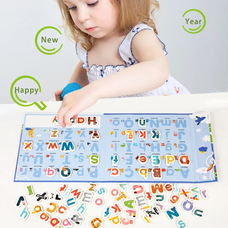 Montessori Quiet Book – Magnetic Letter Spelling & Puzzle Game for Kids