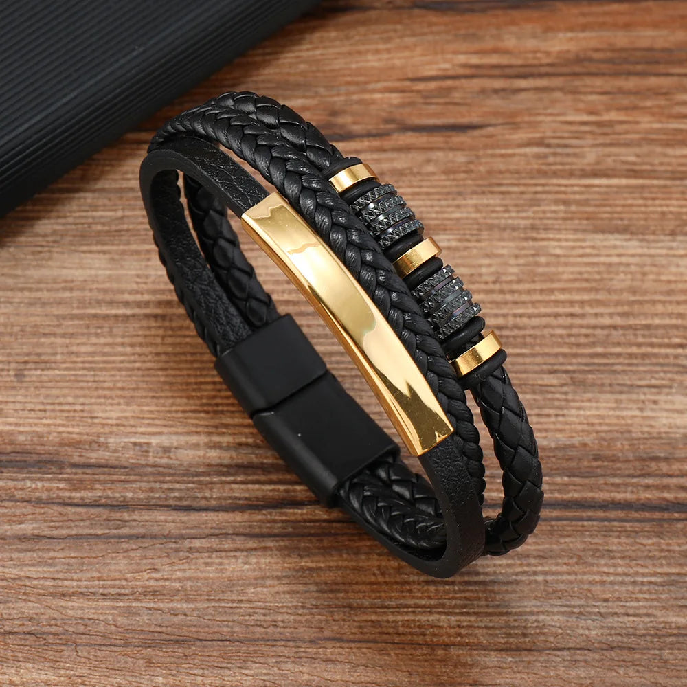 To My Son – Titanium Steel Leather Bracelet with Gift Box