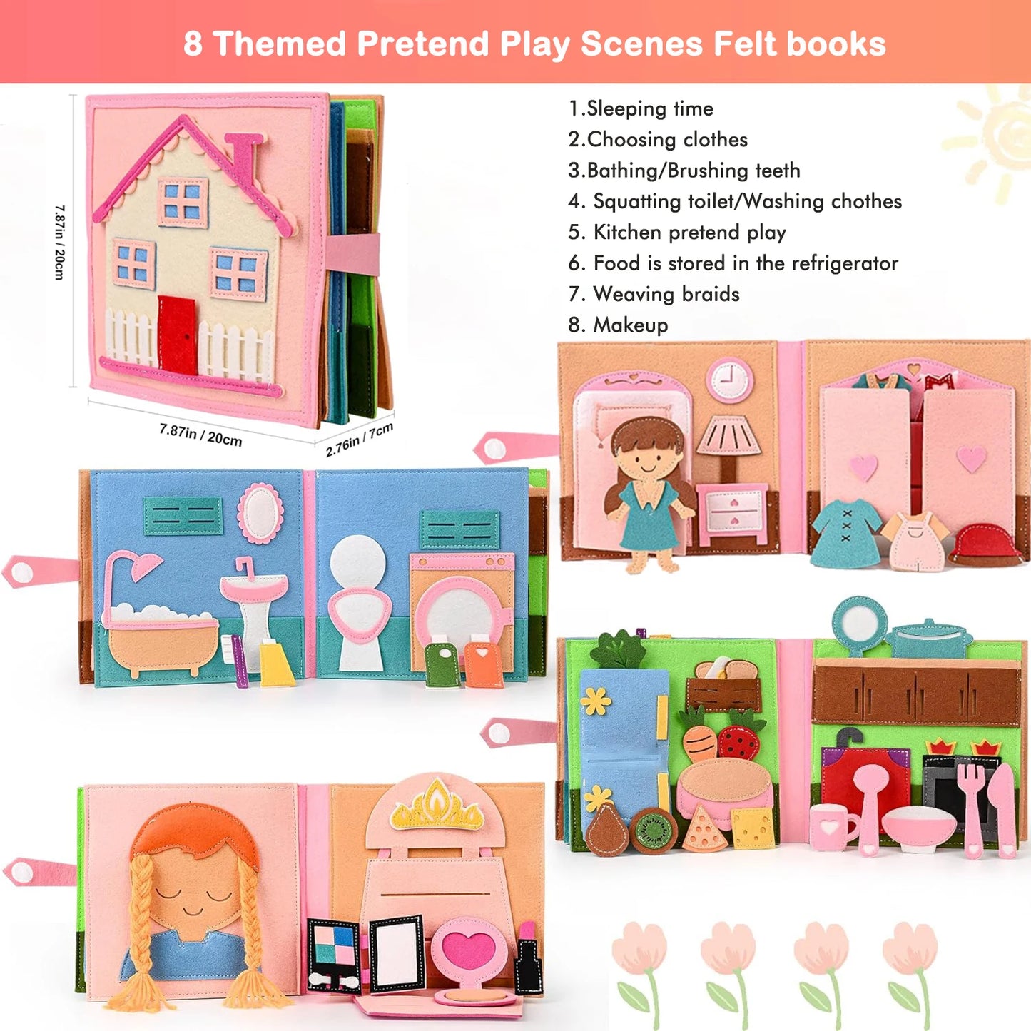 Montessori Busy Book – 3D Felt Activity Book for Toddlers & Preschoolers