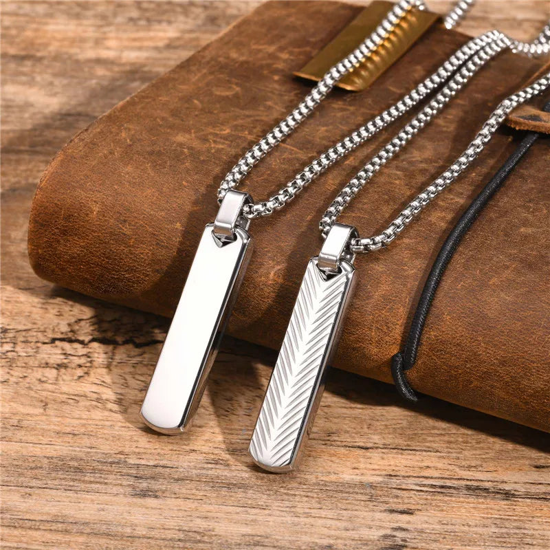 Modyle Punk Bar Pendant Necklace – Black & Silver Stainless Steel for Men