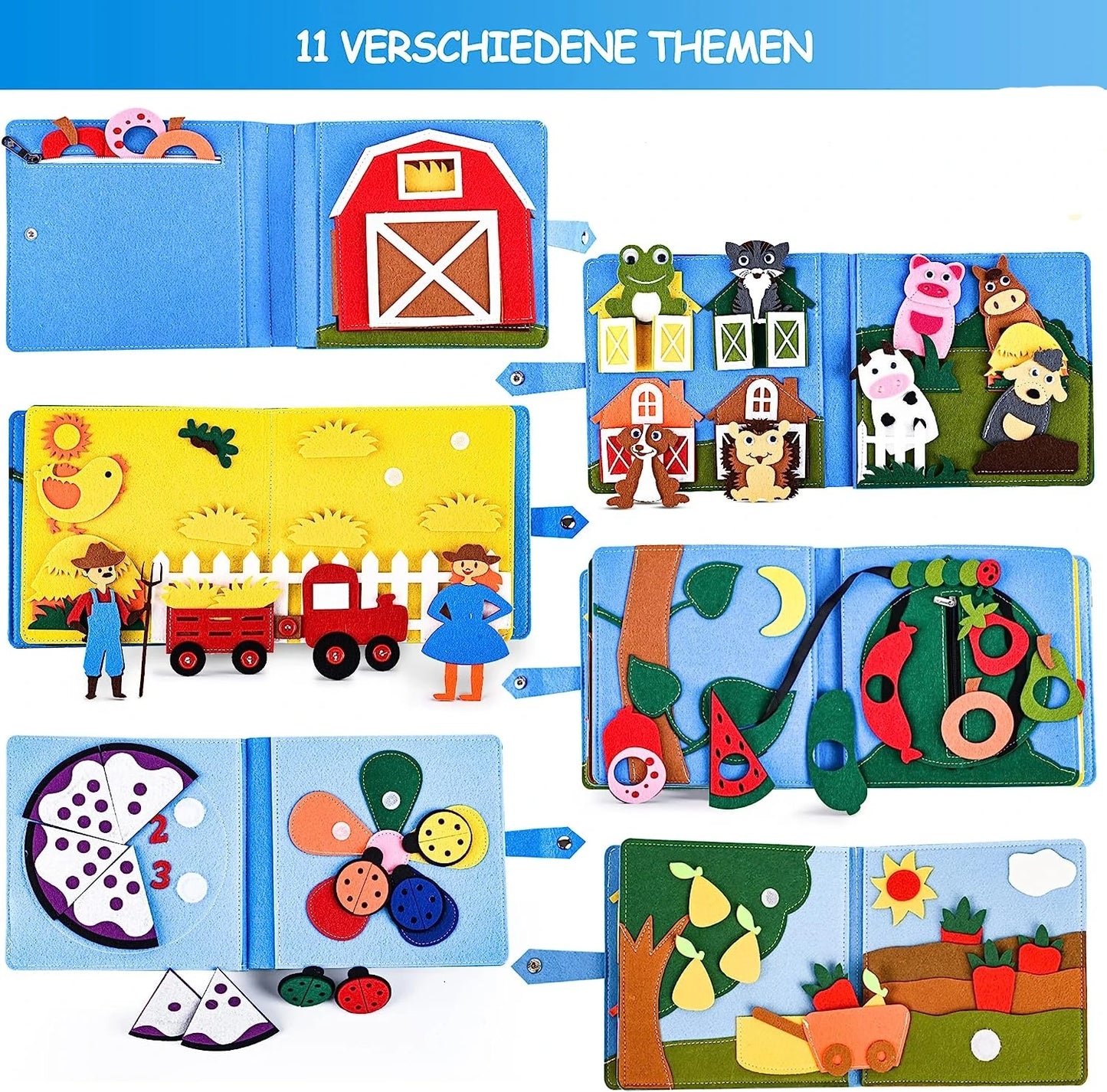 3D Montessori Storytelling Cloth Book Felt Busy Board Book Preschool Toddlers Early Learning Toy for 1-6 Years