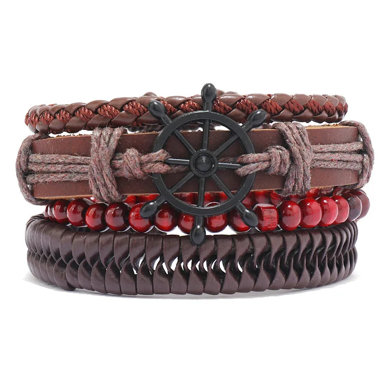 Modyle Gothic Leather Bracelet Set – Punk Wings & Charms for Men