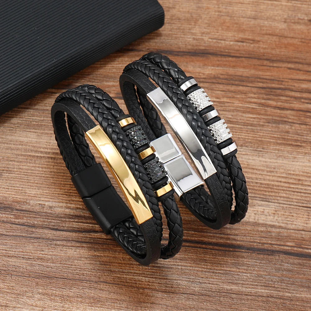 To My Son – Titanium Steel Leather Bracelet with Gift Box