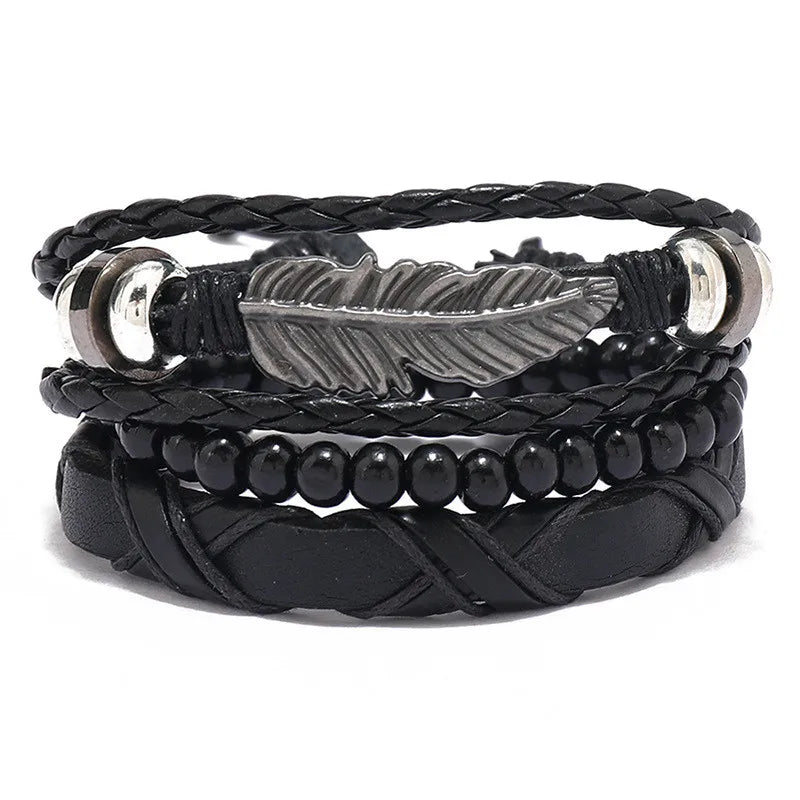 Modyle Gothic Leather Bracelet Set – Punk Wings & Charms for Men