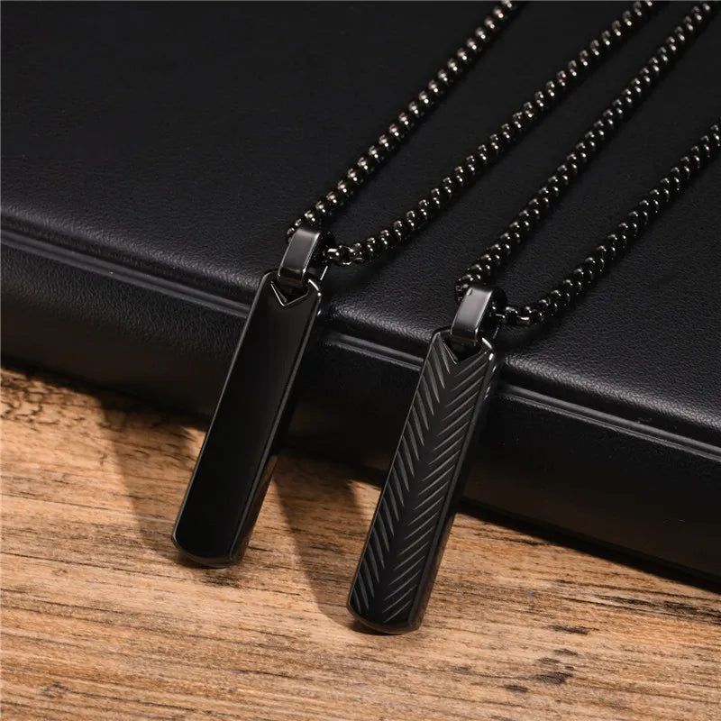 Modyle Punk Bar Pendant Necklace – Black & Silver Stainless Steel for Men