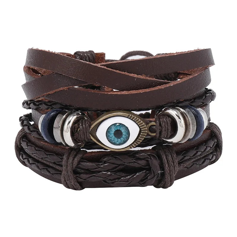 Modyle Gothic Leather Bracelet Set – Punk Wings & Charms for Men