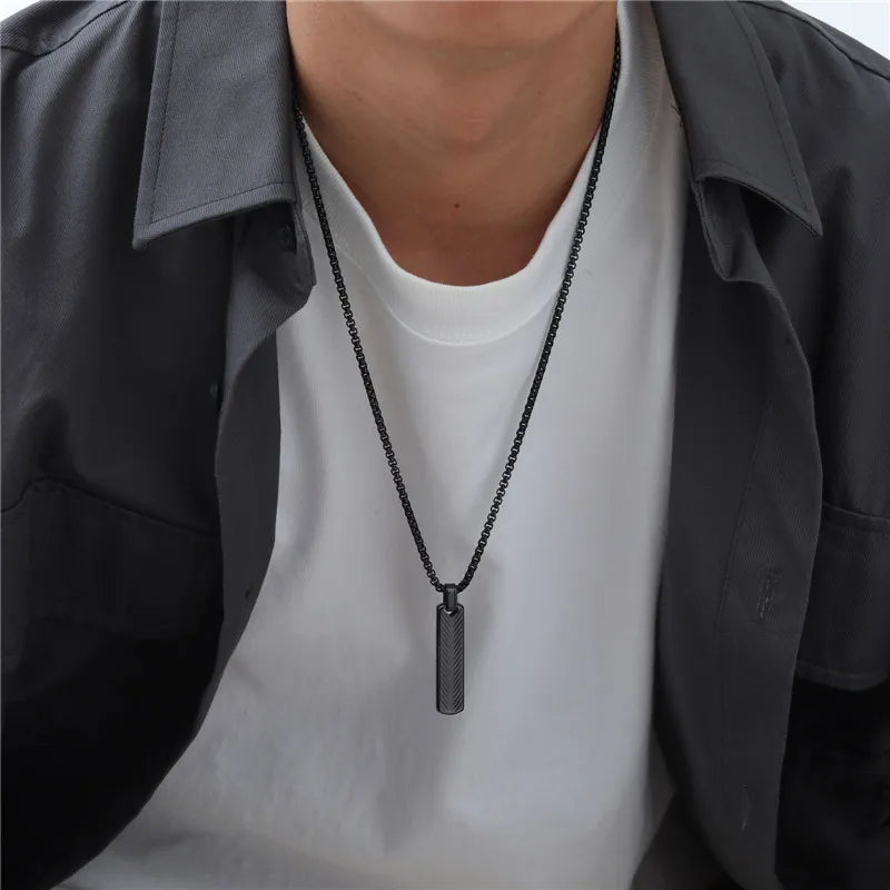 Modyle Punk Bar Pendant Necklace – Black & Silver Stainless Steel for Men