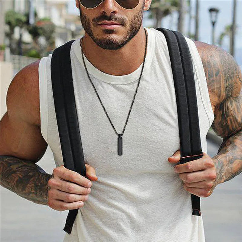 Modyle Punk Bar Pendant Necklace – Black & Silver Stainless Steel for Men