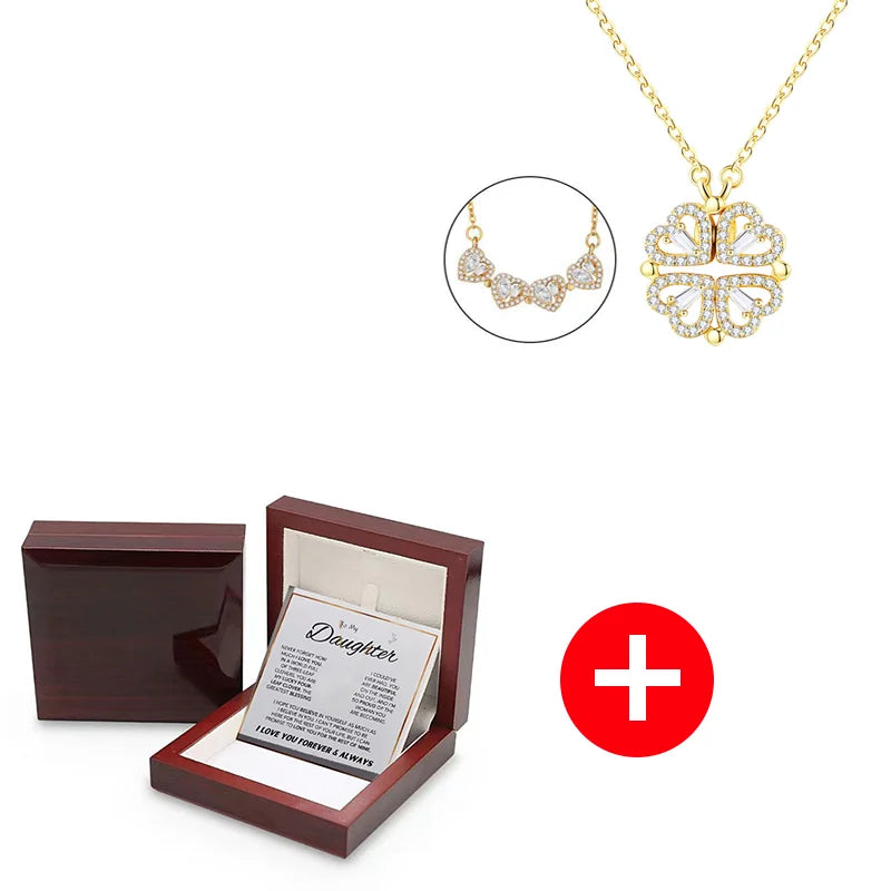 To My Daughter – Four-Leaf Clover Necklace with Wooden Flap Box