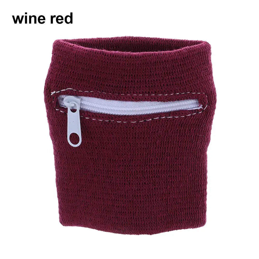 Unisex Colorful Cotton Wrist Band Wrist Protection Purse Bag With Zipper Pocket Sports Wristband For Gym Sports Running Cycling