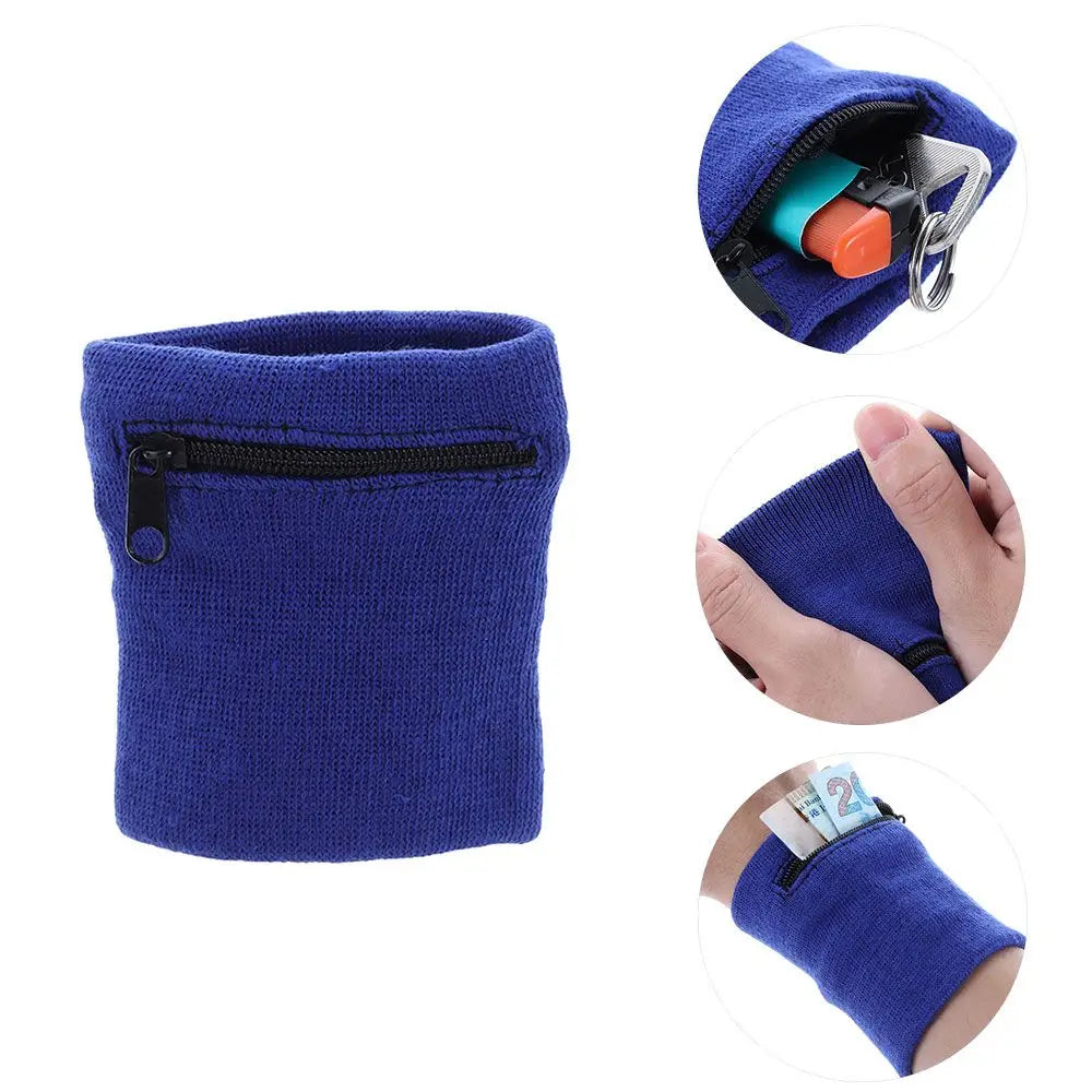 Unisex Colorful Cotton Wrist Band Wrist Protection Purse Bag With Zipper Pocket Sports Wristband For Gym Sports Running Cycling