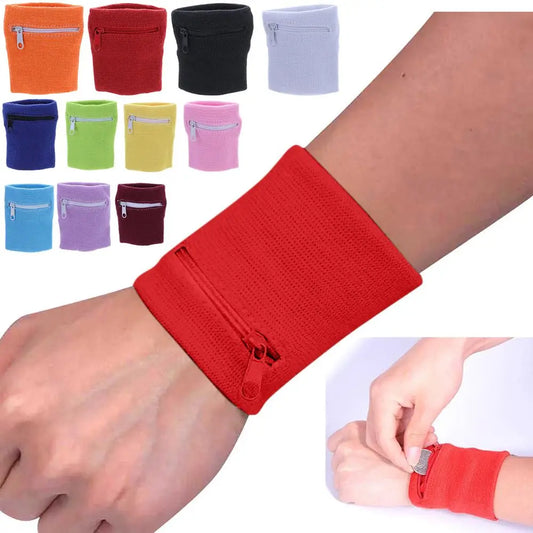 Unisex Colorful Cotton Wrist Band Wrist Protection Purse Bag With Zipper Pocket Sports Wristband For Gym Sports Running Cycling
