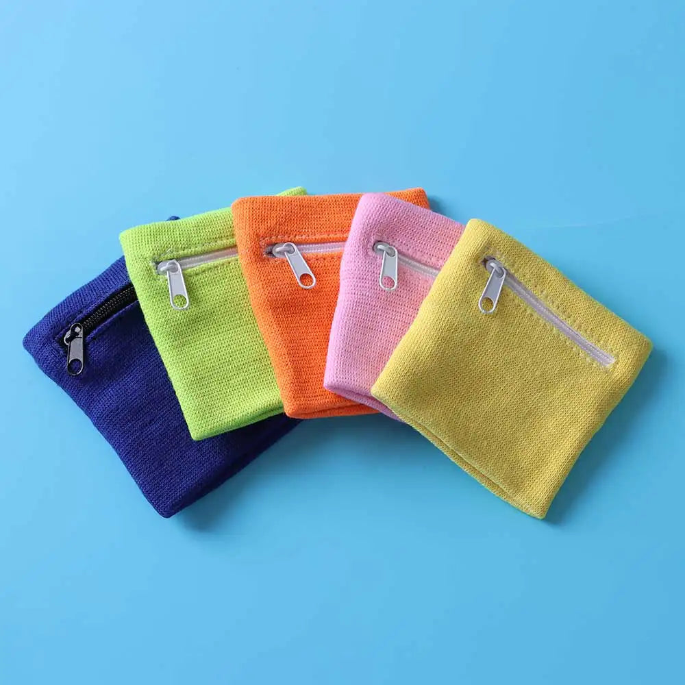 Unisex Colorful Cotton Wrist Band Wrist Protection Purse Bag With Zipper Pocket Sports Wristband For Gym Sports Running Cycling