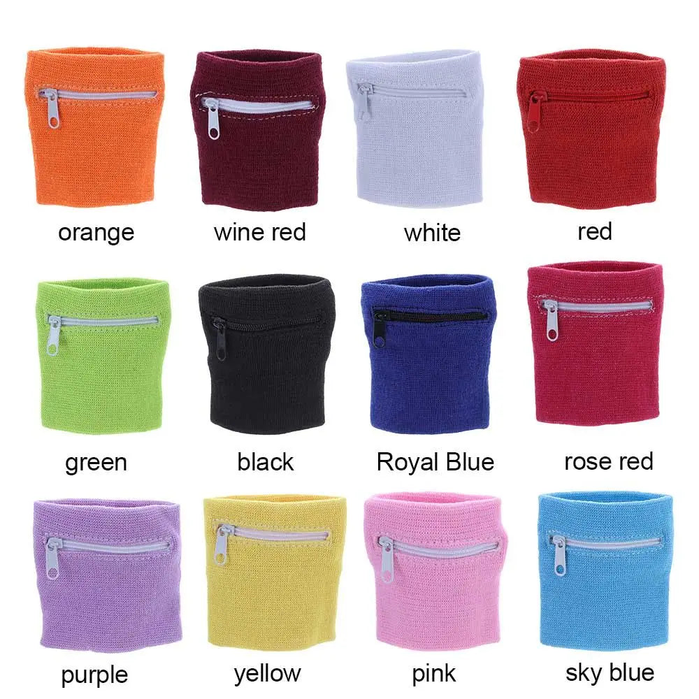 Unisex Colorful Cotton Wrist Band Wrist Protection Purse Bag With Zipper Pocket Sports Wristband For Gym Sports Running Cycling