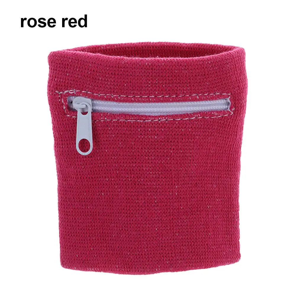 Unisex Colorful Cotton Wrist Band Wrist Protection Purse Bag With Zipper Pocket Sports Wristband For Gym Sports Running Cycling