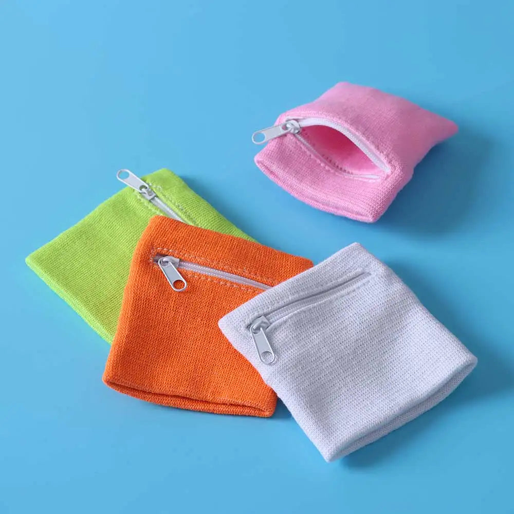 Unisex Colorful Cotton Wrist Band Wrist Protection Purse Bag With Zipper Pocket Sports Wristband For Gym Sports Running Cycling