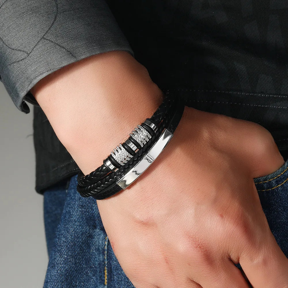 To My Son – Titanium Steel Leather Bracelet with Gift Box