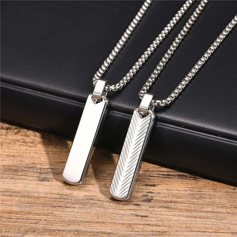 Modyle Punk Bar Pendant Necklace – Black & Silver Stainless Steel for Men