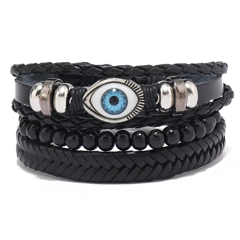Modyle Gothic Leather Bracelet Set – Punk Wings & Charms for Men
