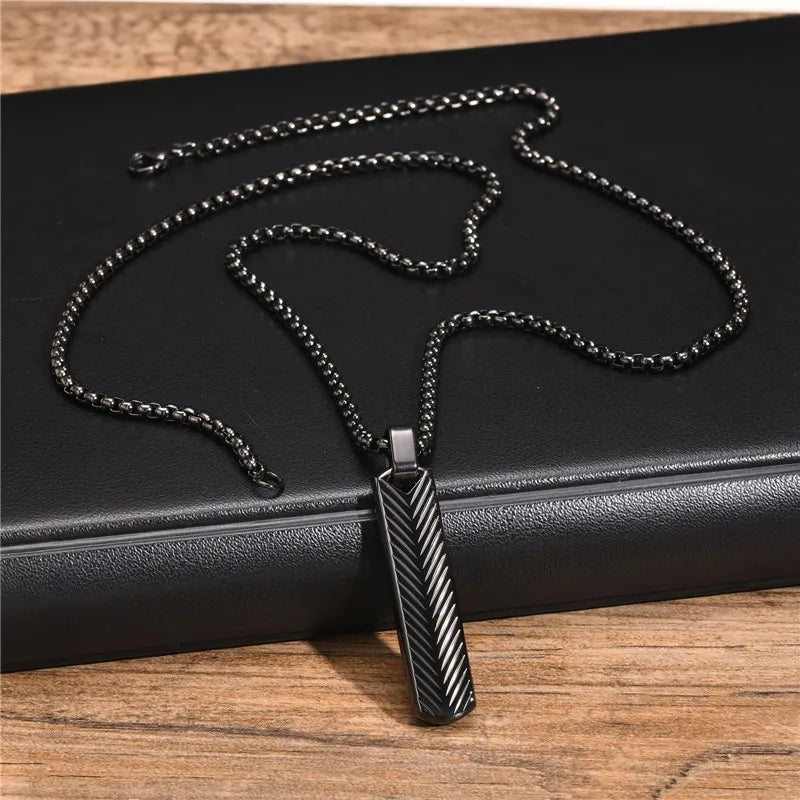 Modyle Punk Bar Pendant Necklace – Black & Silver Stainless Steel for Men