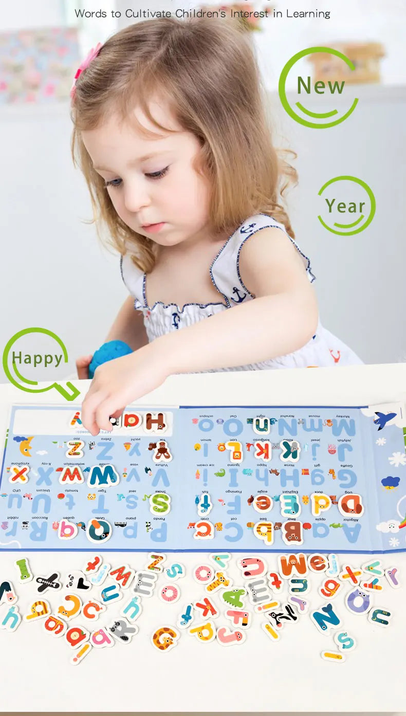 Montessori Quiet Book – Magnetic Letter Spelling & Puzzle Game for Kids