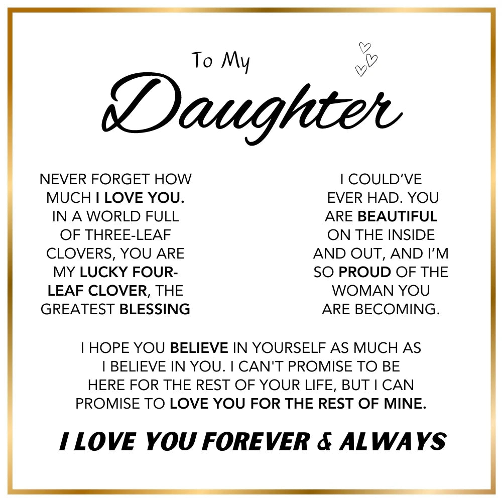 To My Daughter – Four-Leaf Clover Necklace with Eternal Rose Gift Box