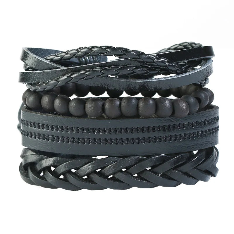 Modyle Gothic Leather Bracelet Set – Punk Wings & Charms for Men