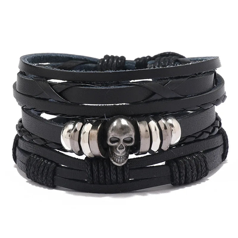 Modyle Gothic Leather Bracelet Set – Punk Wings & Charms for Men