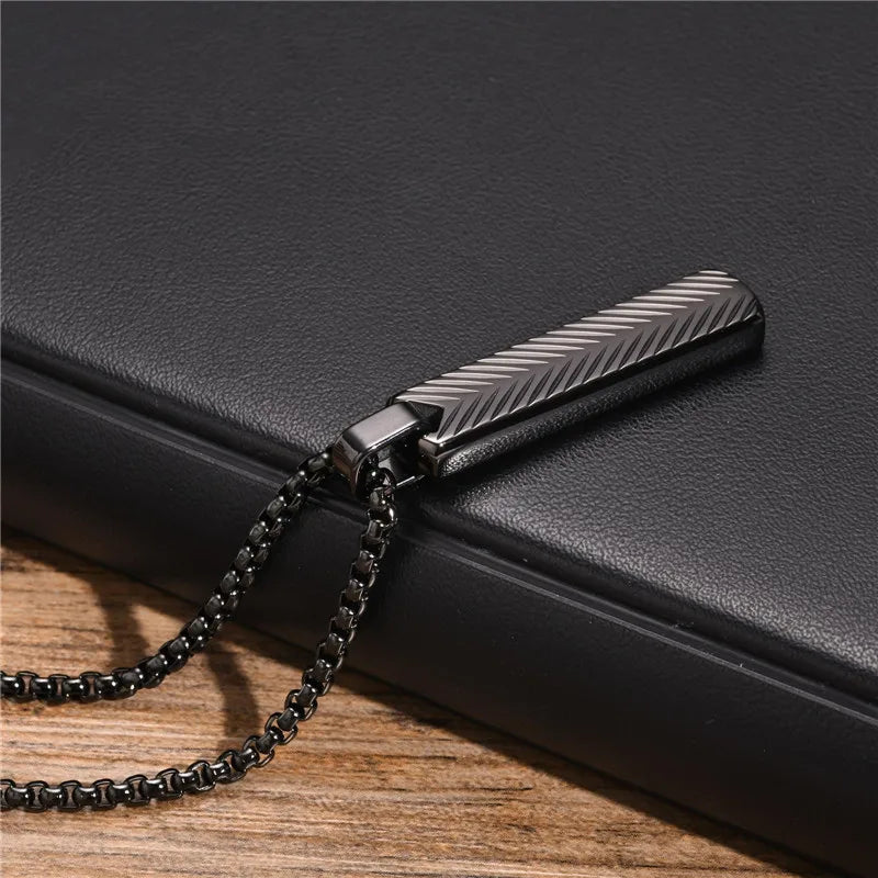 Modyle Punk Bar Pendant Necklace – Black & Silver Stainless Steel for Men
