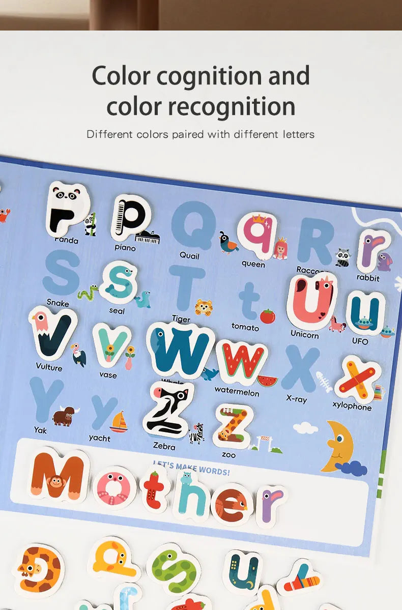 Montessori Quiet Book – Magnetic Letter Spelling & Puzzle Game for Kids