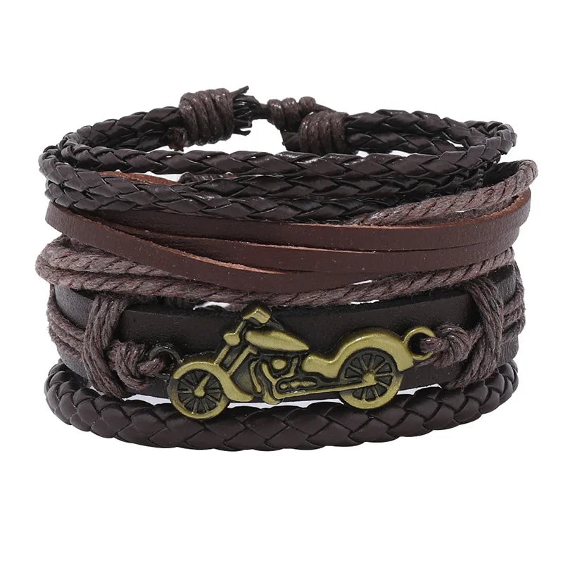 Modyle Gothic Leather Bracelet Set – Punk Wings & Charms for Men
