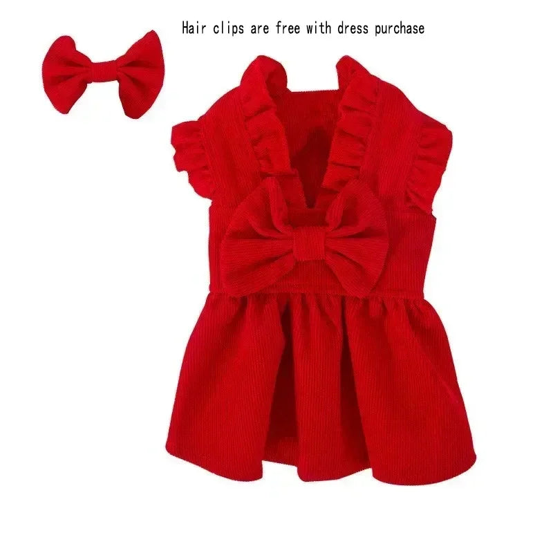 Winter Dog Princess Dress Set – Bow & Clip Included