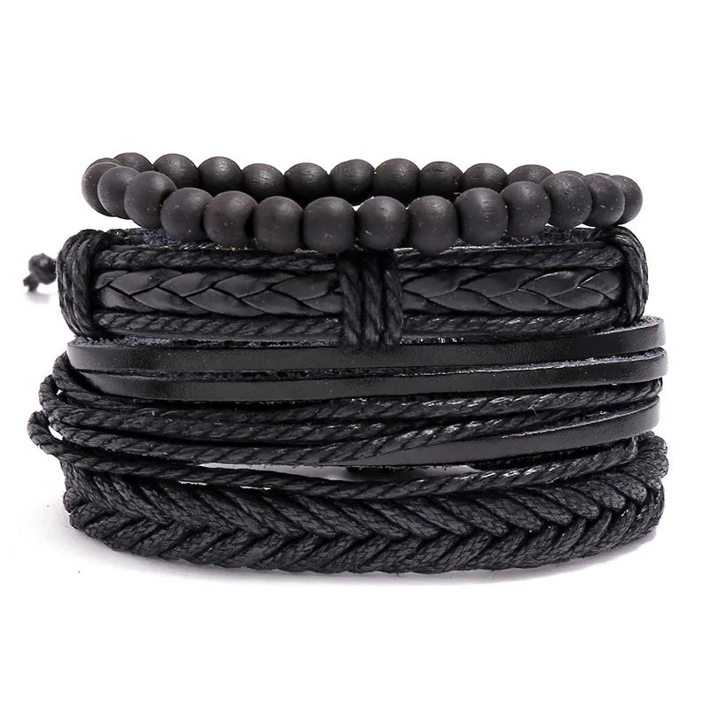 Modyle Gothic Leather Bracelet Set – Punk Wings & Charms for Men