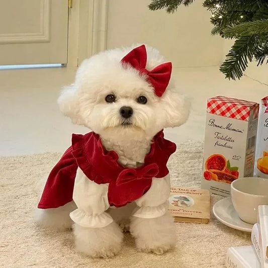 Winter Dog Princess Dress Set – Bow & Clip Included