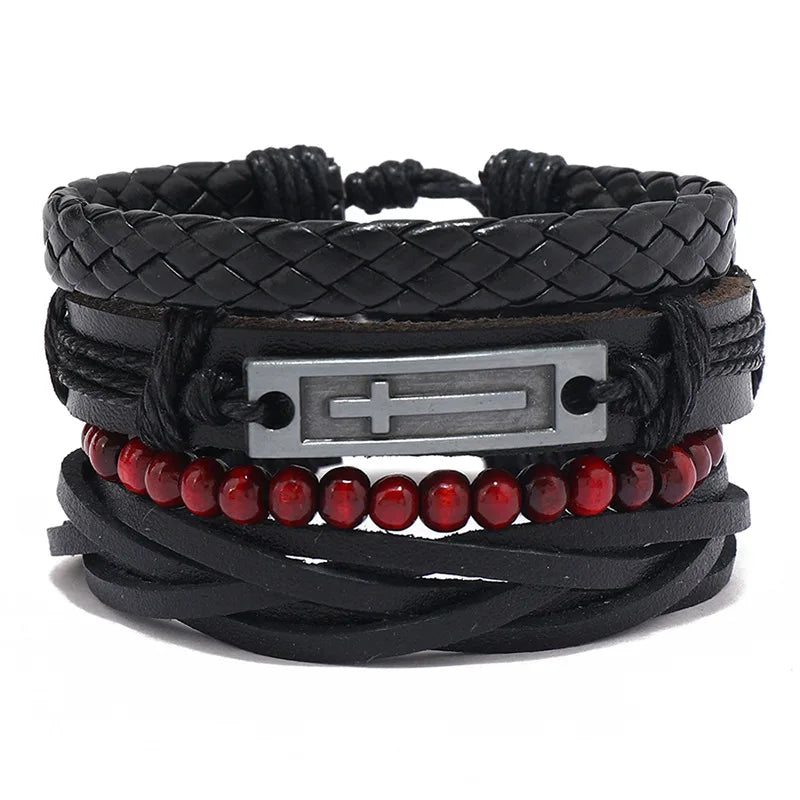 Modyle Gothic Leather Bracelet Set – Punk Wings & Charms for Men