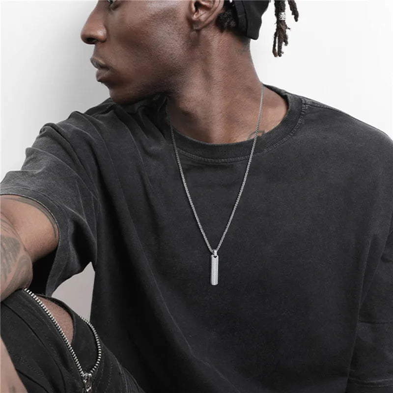 Modyle Punk Bar Pendant Necklace – Black & Silver Stainless Steel for Men