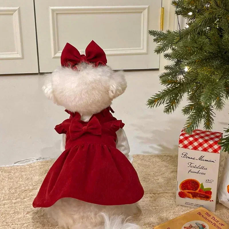 Winter Dog Princess Dress Set – Bow & Clip Included