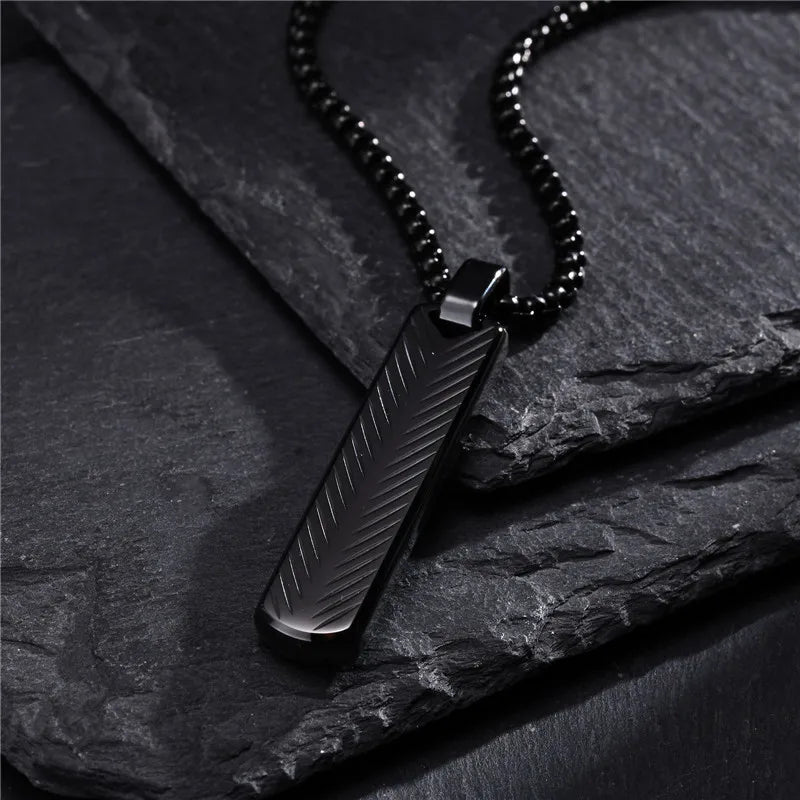 Modyle Punk Bar Pendant Necklace – Black & Silver Stainless Steel for Men