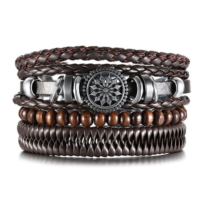 Modyle Gothic Leather Bracelet Set – Punk Wings & Charms for Men