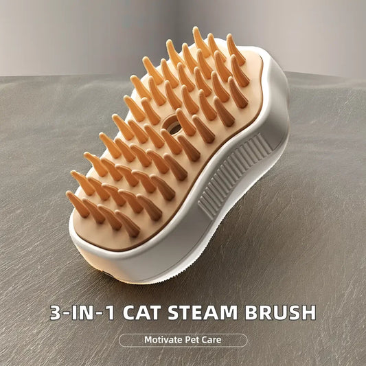 3-in-1 Steam Cat Brush – Grooming, Massage & Hair Removal