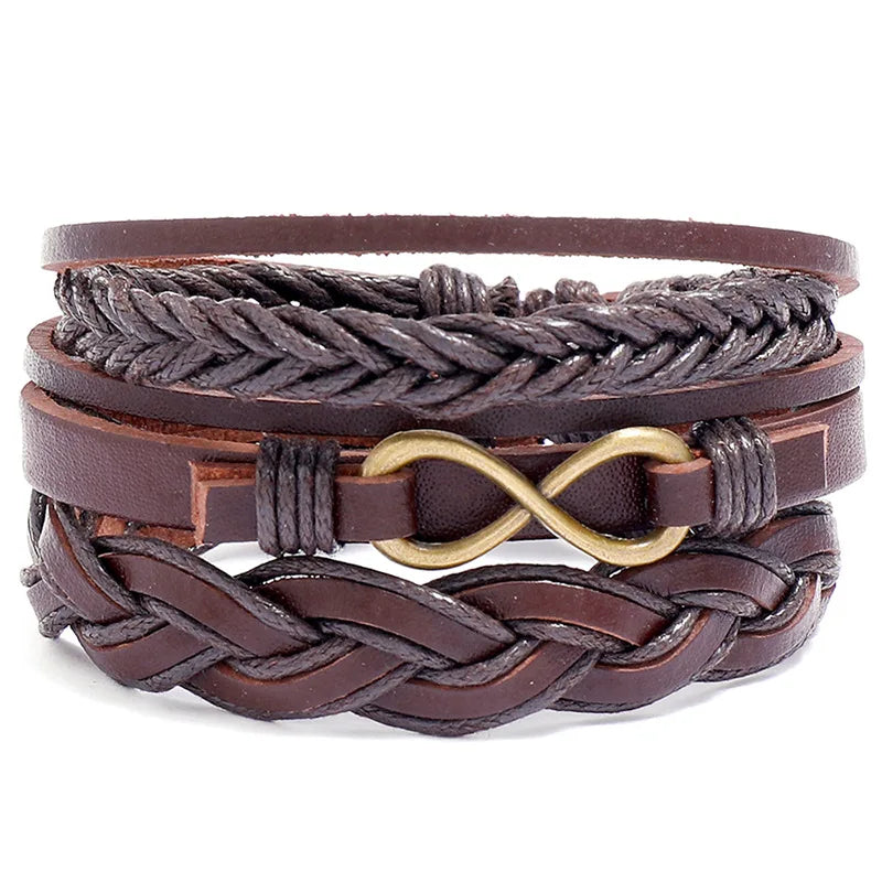 Modyle Gothic Leather Bracelet Set – Punk Wings & Charms for Men