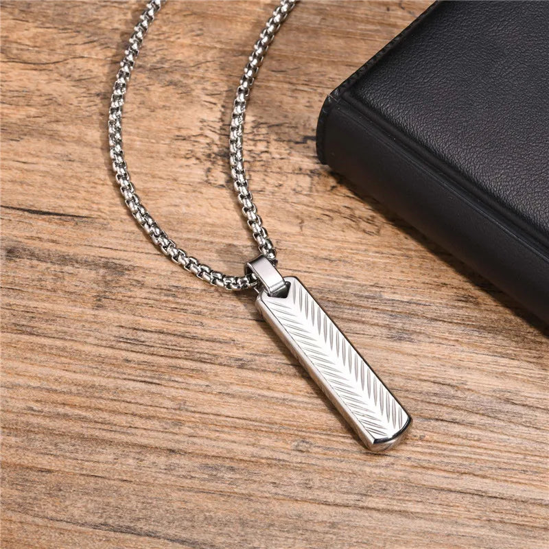 Modyle Punk Bar Pendant Necklace – Black & Silver Stainless Steel for Men