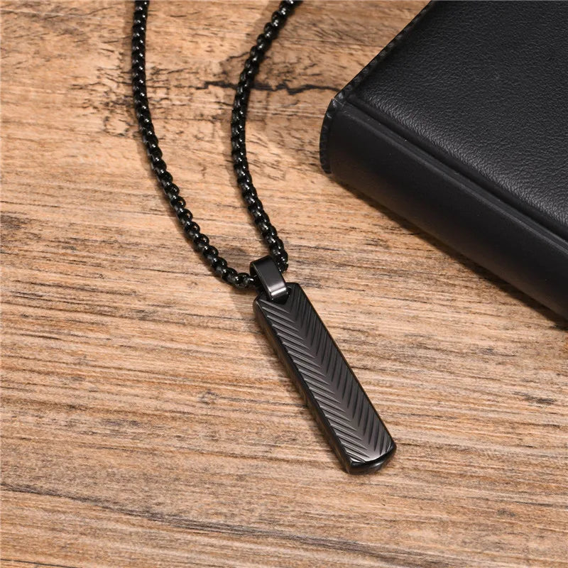 Modyle Punk Bar Pendant Necklace – Black & Silver Stainless Steel for Men