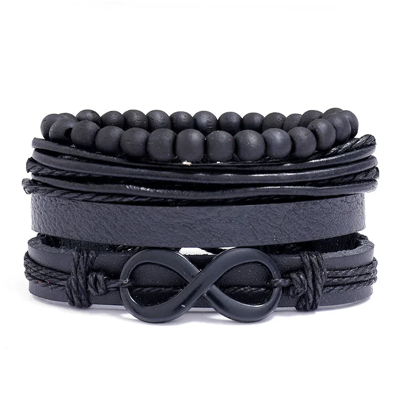 Modyle Gothic Leather Bracelet Set – Punk Wings & Charms for Men